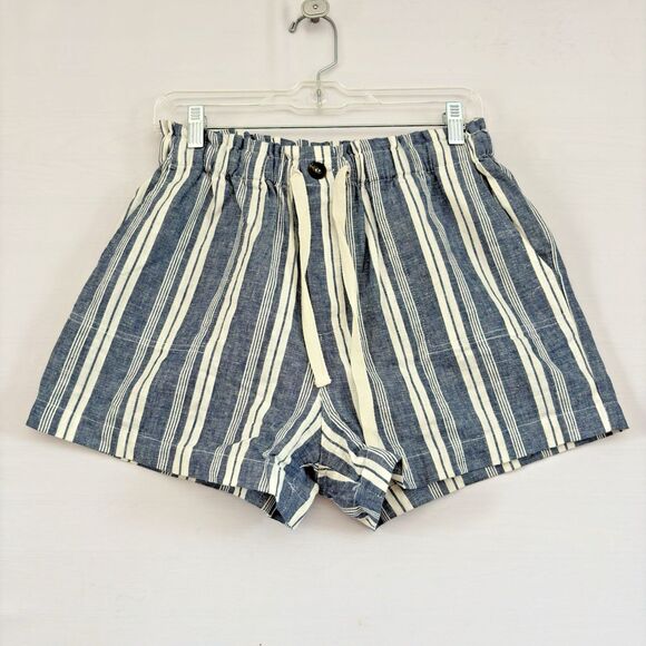 Pants - Forever 21 Womens Blue White Striped‎ Drawstring Shorts casual travel Small